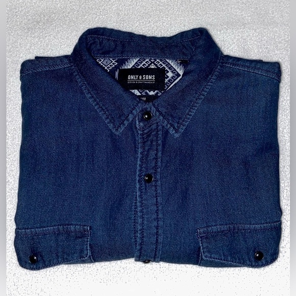 2/30$ Men’s ONLY & SONS dark blue cotton blend stretchy long sleeves shirt Sz XL - Picture 3 of 16